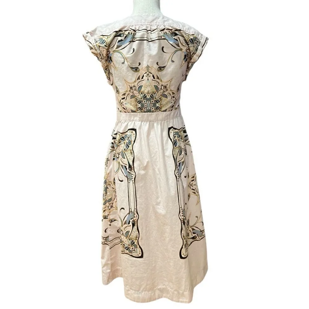 Free People Linvilla Beige Poplin Printed Midi Dress Size 6